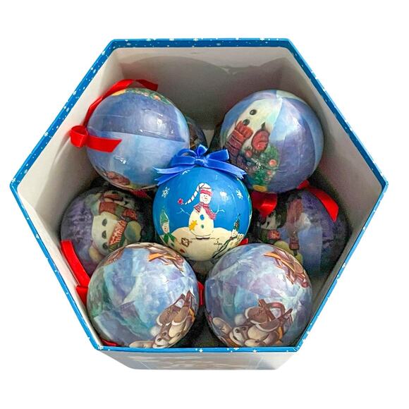 12 Victorian Frosty the Snowman 10" Christmas Ornaments Paper Mache Decoupage - Picture 2 of 7